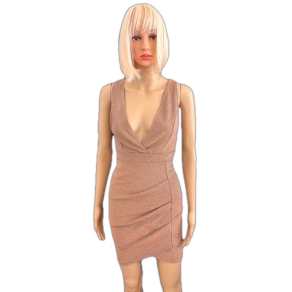 Charlotte Russe Bodycon Plunging Neckline Shimmering Copper Mini Dress